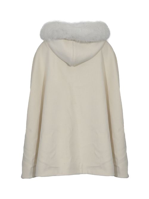 Mantella CD1223 effetto lana con inserti in pelliccia di volpe Panna YES LONDON | CD1223PANNA